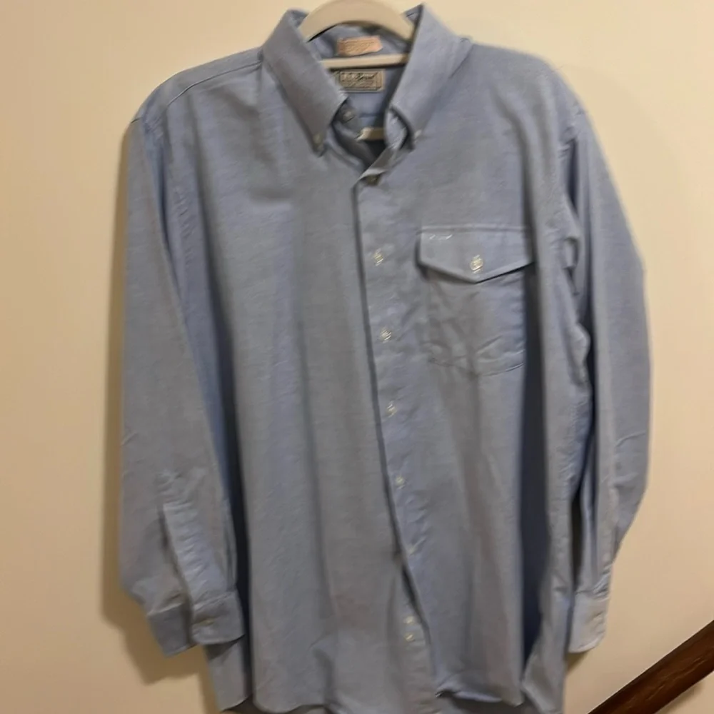 Free!! L.L.Bean 17-34 men’s vintage faded denim work dress button shirt - Picture 1 of 5